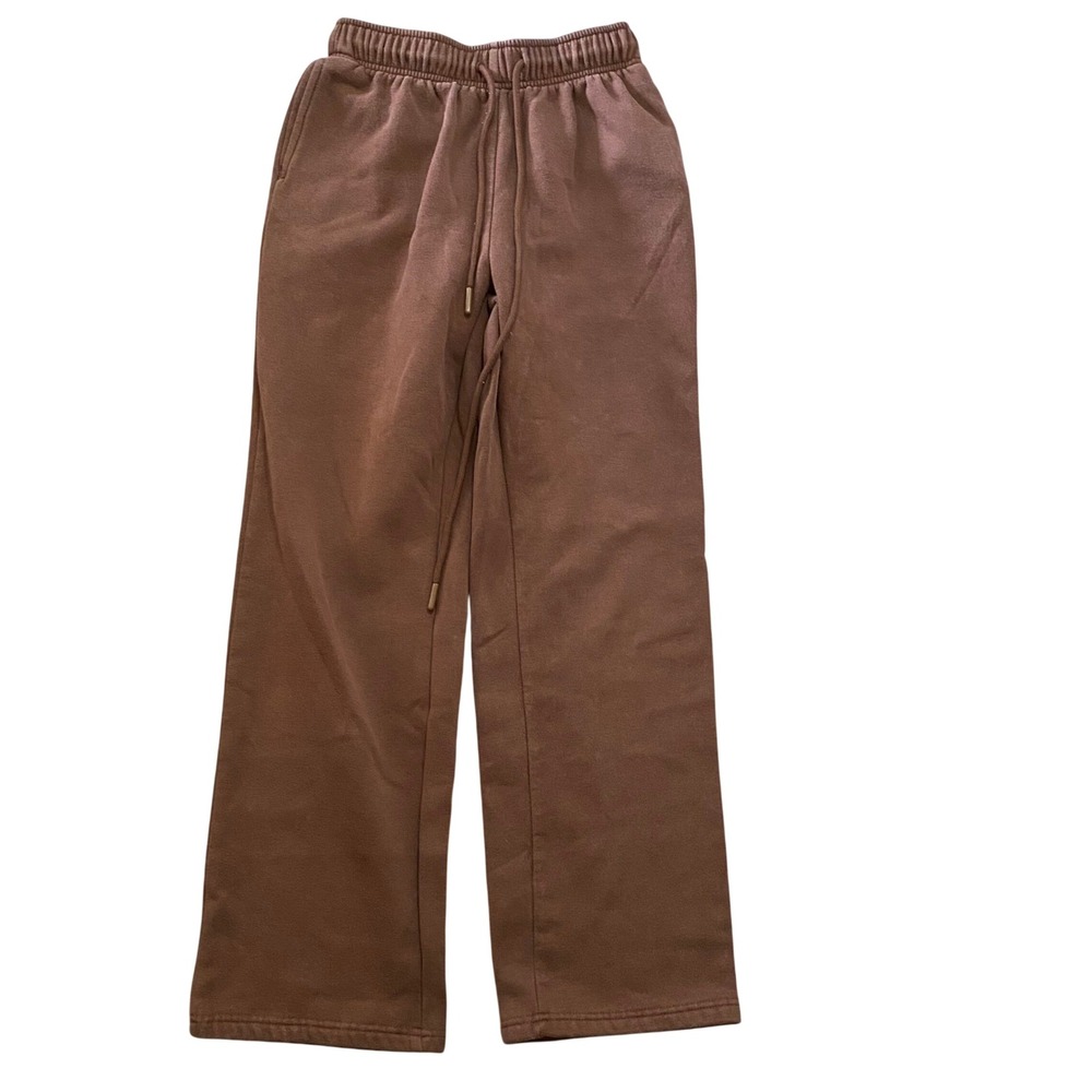 Automet Wide Leg Sweatpants Womens XS Brown Fleece Lined Drawstring Joggers